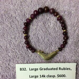 Large Graduated Silk Ruby Gemstones and 14k Gold Clasp. One of a Kind.